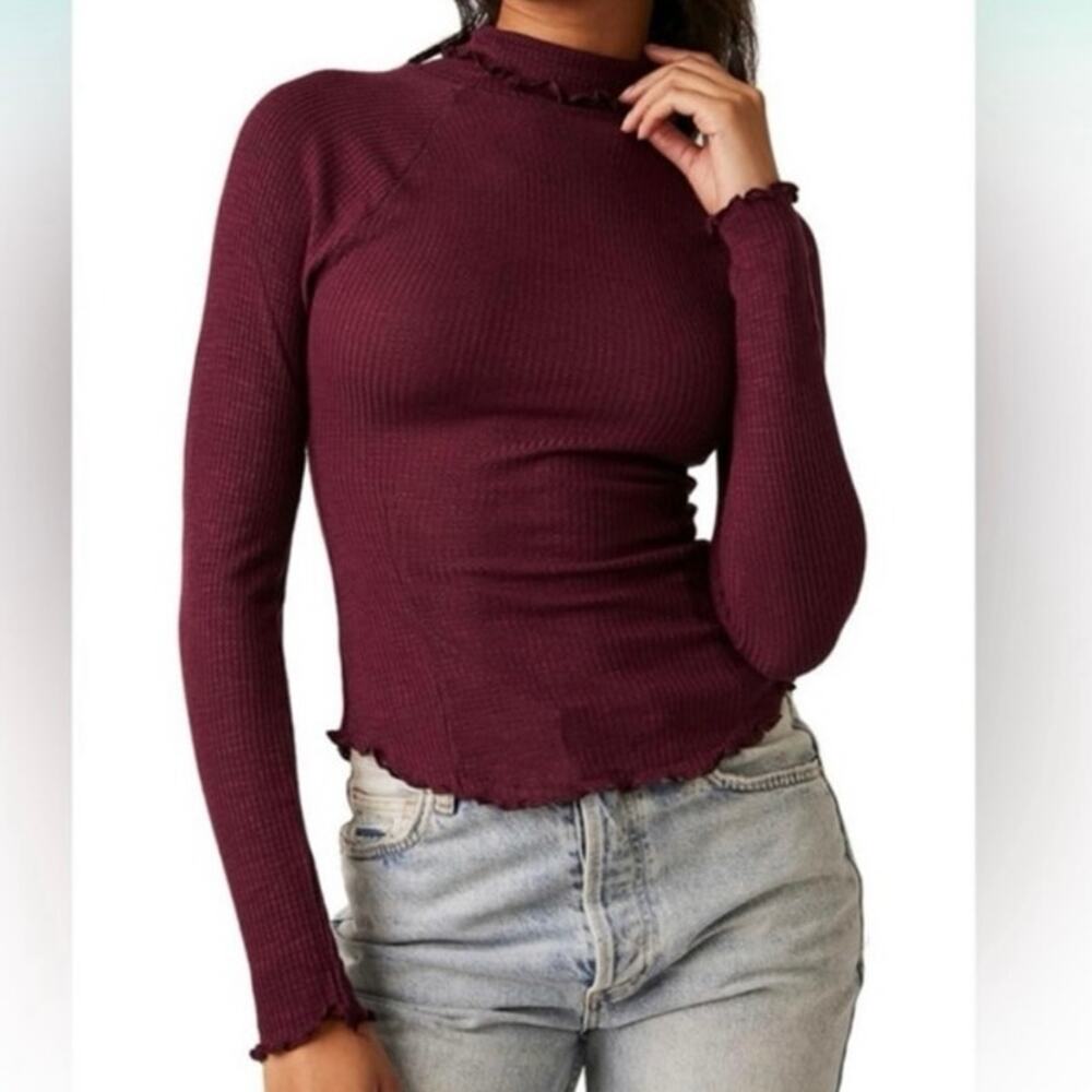 Intimately Free People Make It Easy Mock Neck Long Sleeve Thin Thermal NWOT